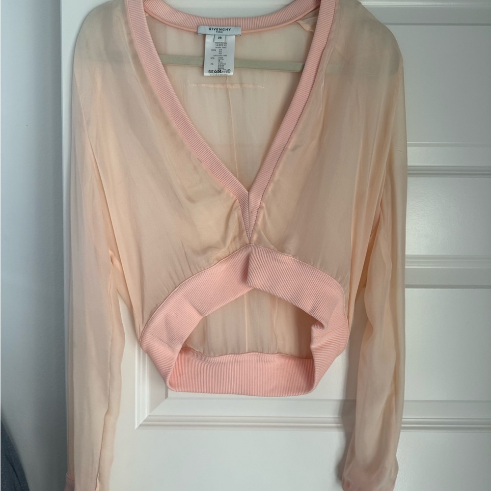 Givenchy Sheer Pink V-Neck Women's Top